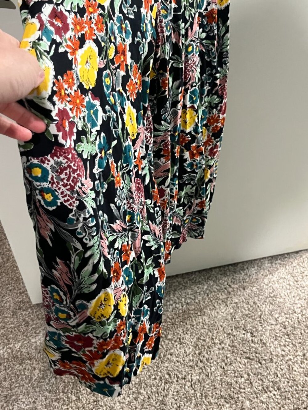 Natural Life Floral Wide Leg Jumpsuit Boho Rayon Pockets Adjustable Strap XS - Picture 6 of 14